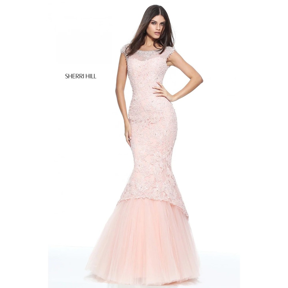 Sherri Hill 51114 Blush Beaded Lace Mermaid Gown Size 6 NWT